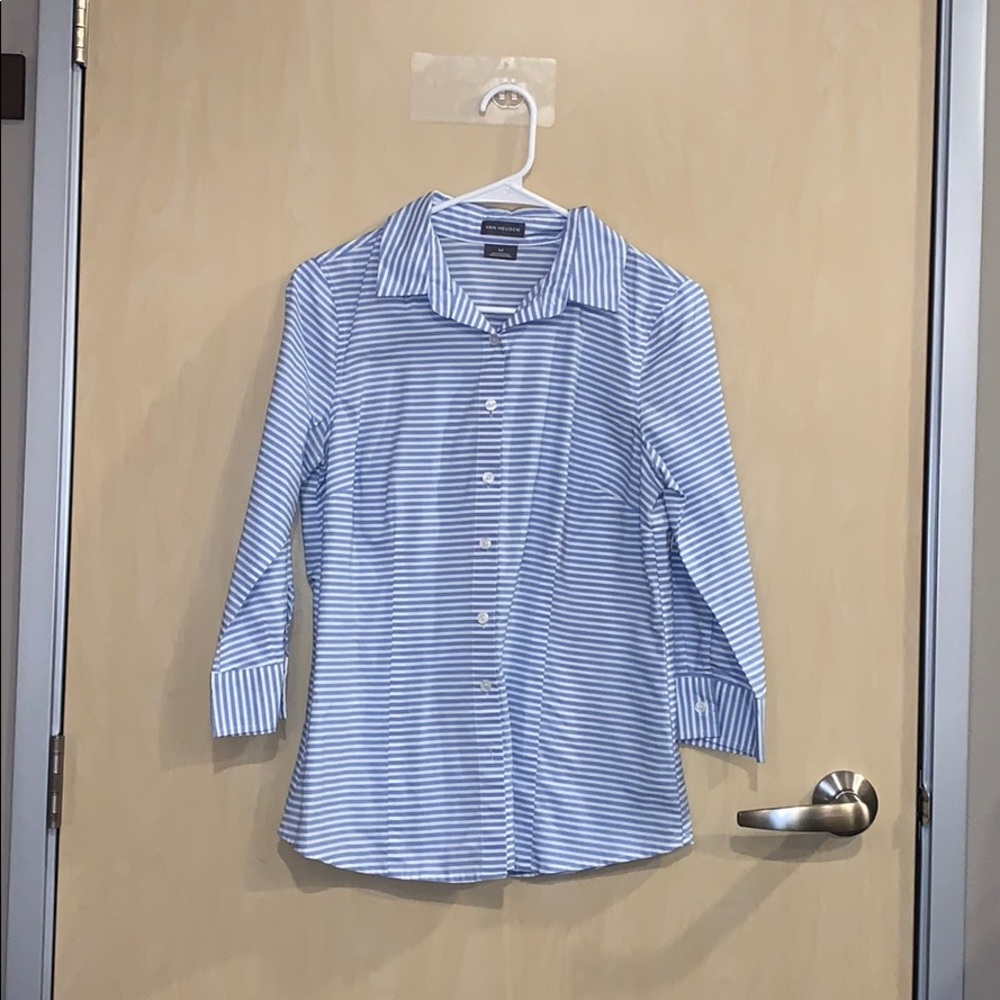 Van Heusen Striped Baby Blue Button Down Shirt